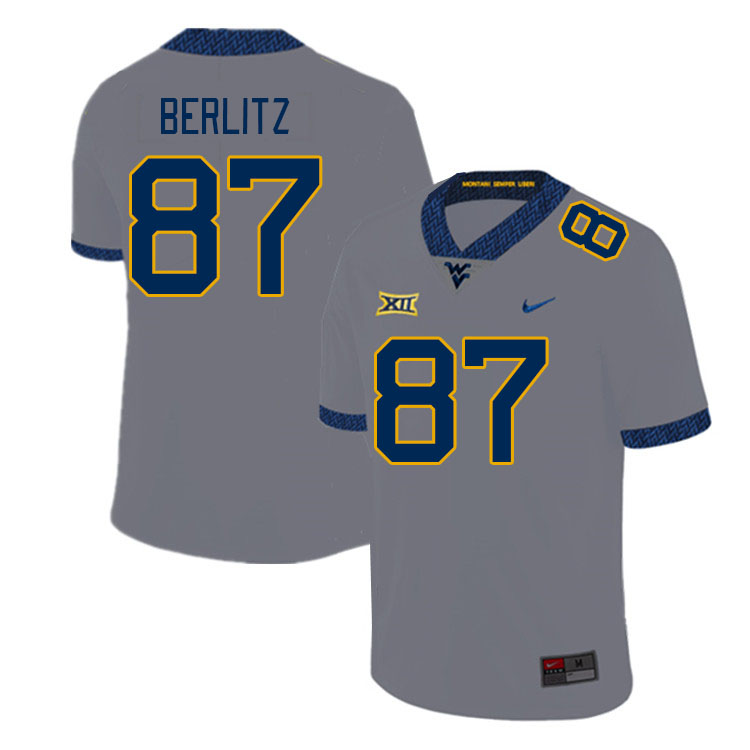 Men #87 Derek Berlitz West Virginia Mountaineers College Football Jerseys Stitched Sale-Gray - Click Image to Close
